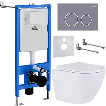 Унитаз подвесной Roxen Antares 530185-01 в комплекте с инсталляцией StounFix Slim 6 в 1 966051 (кнопка: серый бетон) - изображение в каталоге