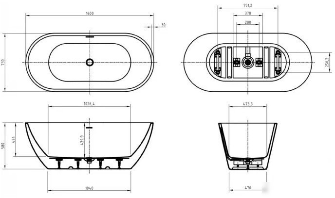 Ванна BelBagno Due BB701-1600-730-K - фото товара
