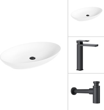 Умывальник Lauter 21571 + Cascade 21СК0655BS с сифоном 21635B (черный матовый) - изображение в каталоге