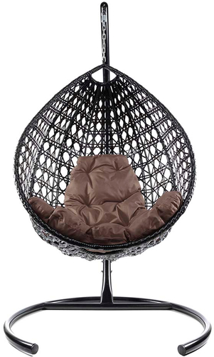 Подвесное кресло M-Group Капля Люкс 11030405 (черный ротанг/коричневая подушка) – изображение в каталоге