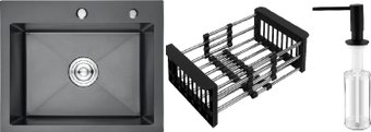 Кухонная мойка Schtoff Best Black 6050 + коландер KR-1 BLACK + дозатор SD-1 BLACK - изображение в каталоге