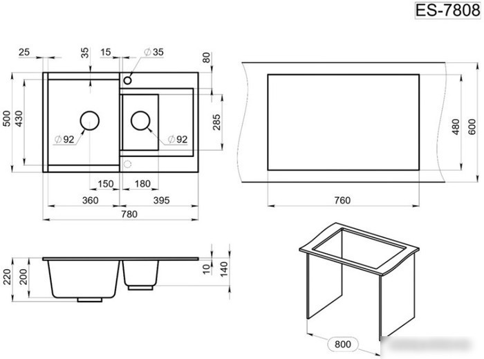 Кухонная мойка Granula ES-7808 (арктик) - фото товара
