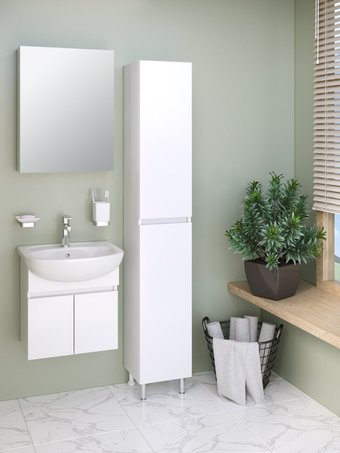 Runo Тумба с умывальником Runo Лада 50 + Уют 50 (подвесная, белый) – изображение в каталоге