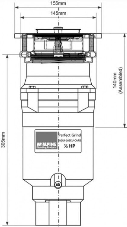 Измельчитель пищевых отходов McAlpine Perfect Grind Slim WDU-1ASEU-CARB - фото товара