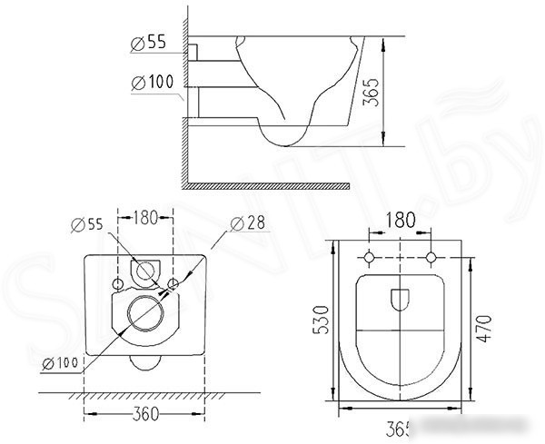 Унитаз подвесной Roxen Vortex Tornado в комплекте с инсталляцией StounFix Slim 6 в 1 964605 (кнопка: белое стекло) - фото товара