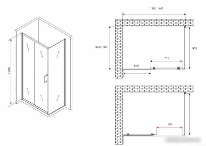 Душевой уголок Abber Schwarzer Diamant AG301405-S1005 - фото товара