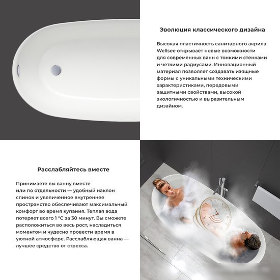 Ванна Wellsee Paradise Story 170x76,5 236601003 (отдельностоящая ванна белый глянец, экран, ножки, сифон-автомат матовый черный) - фото товара