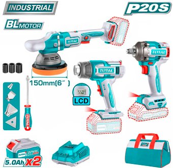 Total TOSLI240863 (гайковерт, шлифмашина, фен, 2 АКБ, сумка) – изображение в каталоге