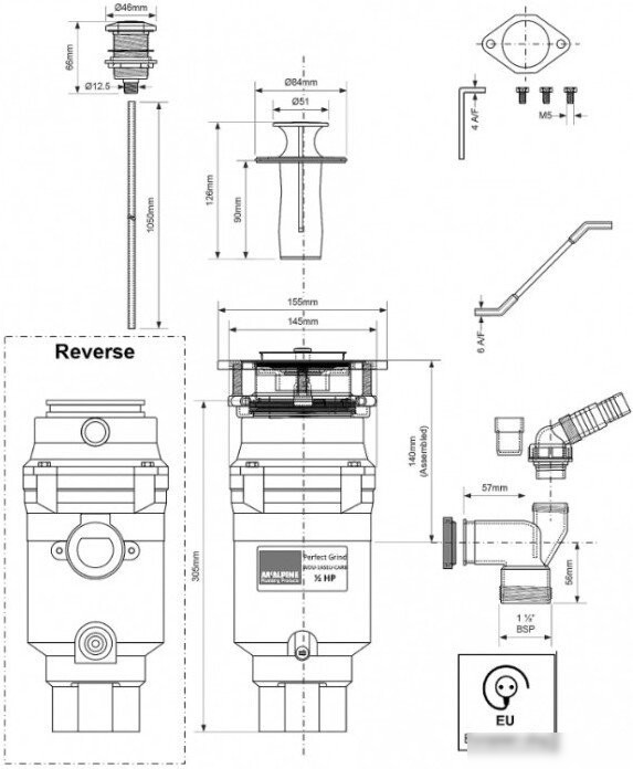 Измельчитель пищевых отходов McAlpine Perfect Grind Slim WDU-1ASEU-CARB - фото товара