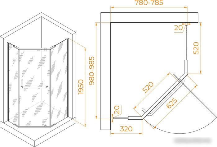 Душевой уголок RGW PA-091B 35089180-14 80x100 (черный/прозрачное стекло) - фото товара