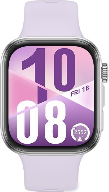 Умные часы Huawei Watch FIT 4 (серебристый, с сиреневым силиконовым ремешком, международная версия) – фото товара