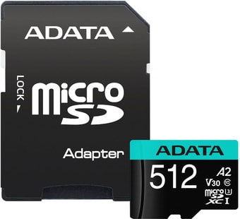 Карта памяти A-Data Premier Pro AUSDX512GUI3V30SA2-RA1 microSDXC 512GB (с адаптером)