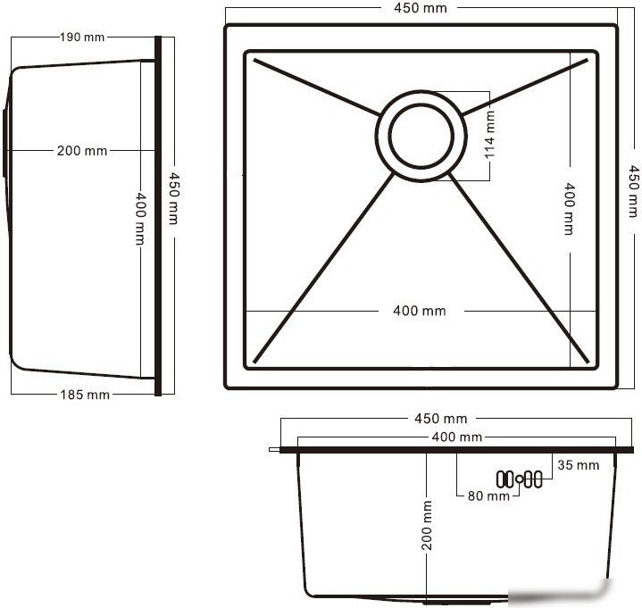 Кухонная мойка Schtoff Undermount Best Decor Silver 4545 + коландер K-1 BLACK + дозатор SD-1 SILVER - фото товара