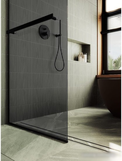 Душевая стенка MaybahGlass 195x79 MGD-729-6у (графитовое стекло/черный) - фото товара