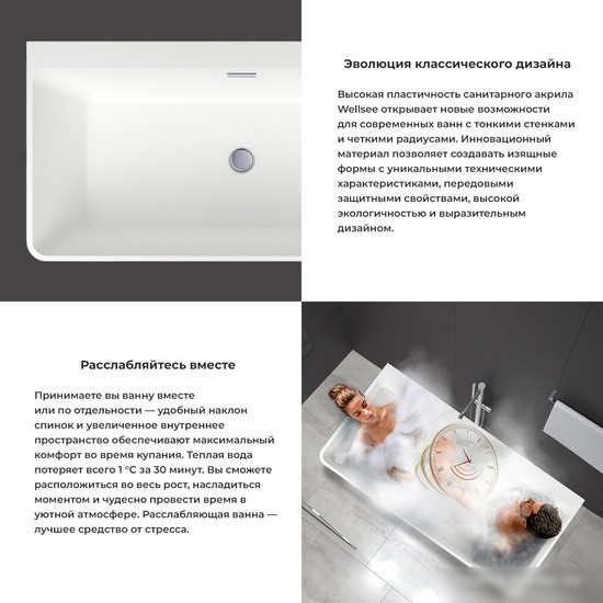 Ванна Wellsee Graceful Pro 168x80 230903004 (отдельностоящая ванна белый глянец, экран, ножки, сифон-автомат золото) - фото товара