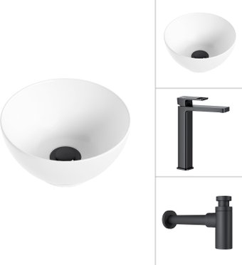 Умывальник Lauter 21601E + Cascade 21СК0655BS с сифоном 21635B (черный матовый) - изображение в каталоге