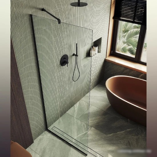 Душевая стенка MaybahGlass 195x79 MGD-695-6у (прозрачное стекло/черный) - фото товара