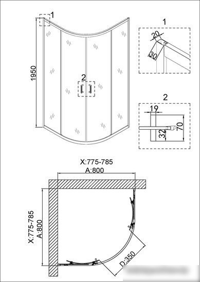 Душевой уголок Niagara NG-6886-08 80x80 (черный) - фото товара