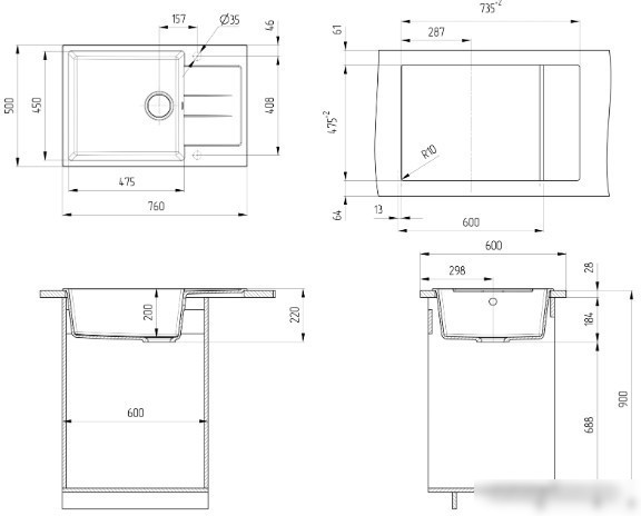 Кухонная мойка Ulgran U-602 (328 бежевый) - фото товара