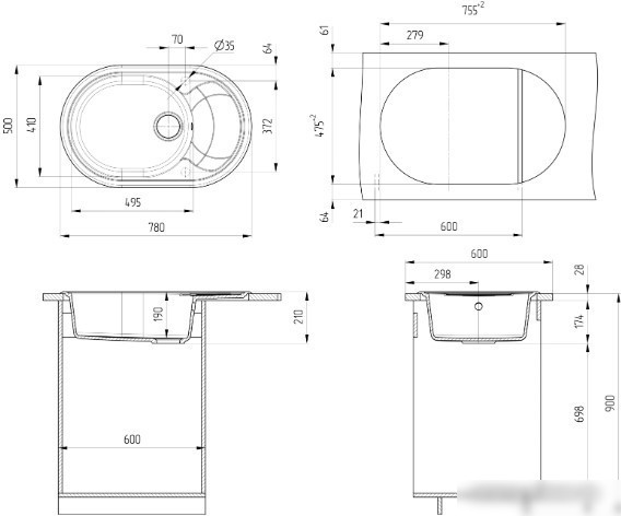 Кухонная мойка Ulgran U-610 (344 ультра-черный) - фото товара