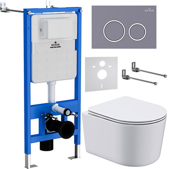 Унитаз подвесной Roxen Simple Compact в комплекте с инсталляцией StounFix Slim 6 в 1 966133 (кнопка: серый бетон) - изображение в каталоге