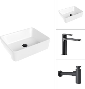 Умывальник Lauter 21675 + Reef 21CK678BS с сифоном 21635B (черный матовый) - изображение в каталоге