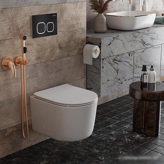 Унитаз подвесной Roxen Simple Compact в комплекте с инсталляцией StounFix Slim 6 в 1 917914 (кнопка: черный матовый) - фото товара