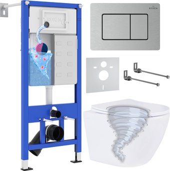 Унитаз подвесной Roxen Antares Tornado в комплекте с инсталляцией StounFix Dual Fresh 6 в 1 968430 (кнопка: сатин) - изображение в каталоге