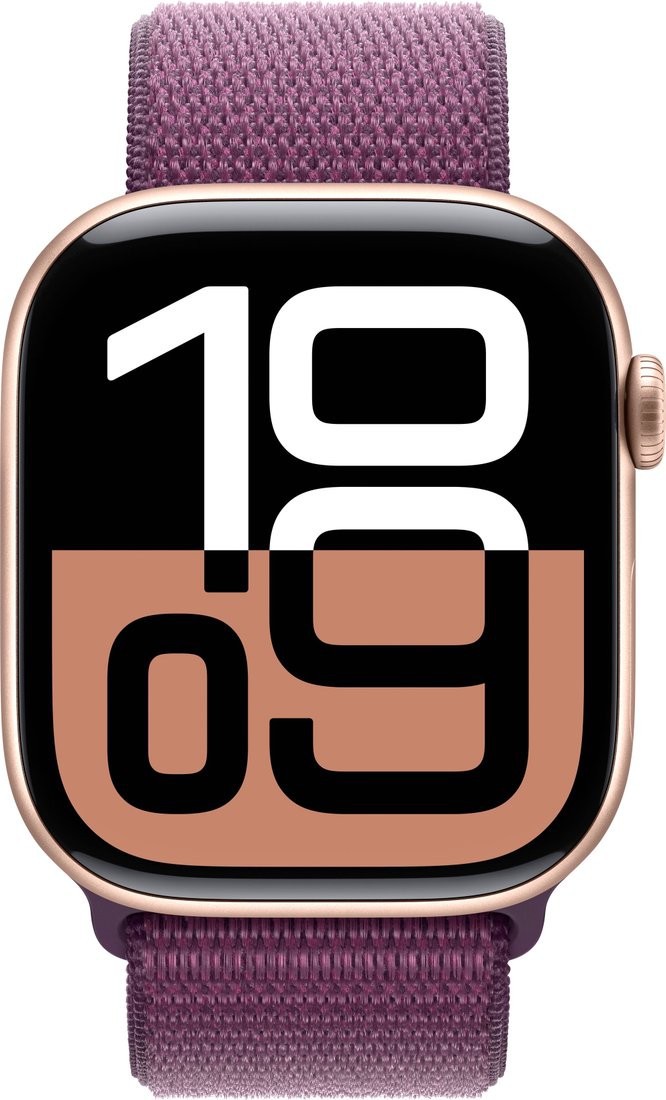 Умные часы Apple Watch Series 10 46 мм (алюминиевый корпус, розовое золото/сливовый, нейлоновый ремешок) – фото товара