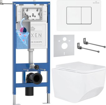 Унитаз подвесной Roxen Boro в комплекте с инсталляцией StounFix Dual Fresh 6 в 1 868532 (кнопка: белый глянцевая) - изображение в каталоге