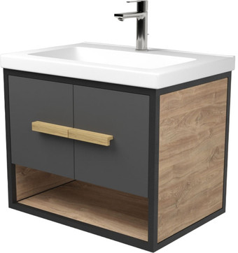 Дабер Тумба под умывальник 009 Тобаго/Эридан/Артвин 60 Т9.6Т.2.4 (черный/серый/дуб канзас коричневый) – изображение в каталоге