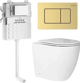 Унитаз приставной Roxen Antares в комплекте с инсталляцией Roxen Attach 5 в 1 968415 (кнопка: брашированное золото) - изображение в каталоге