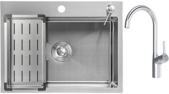 Кухонная мойка Saniteco 6045 + Spike F9S07000 (хром, с сифоном, дозатором и коландером) - изображение в каталоге