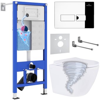 Унитаз подвесной Roxen Antares Tornado в комплекте с инсталляцией StounFix Dual Fresh 6 в 1 968316 (кнопка: хром глянцевый) - изображение в каталоге