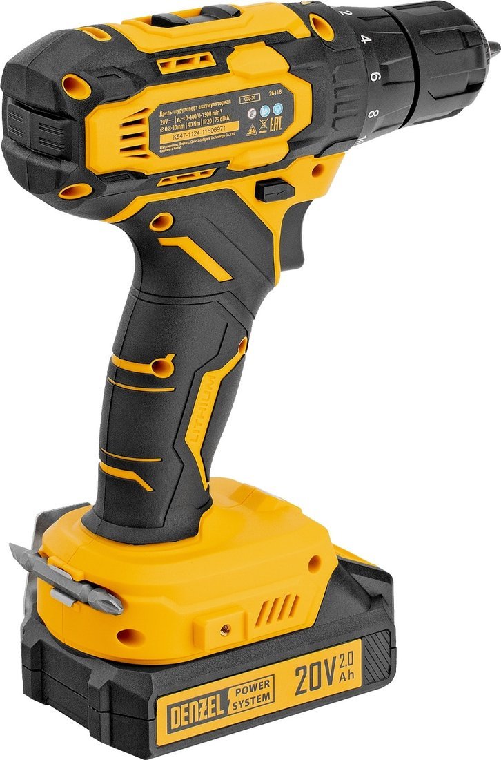 Дрель-шуруповерт Denzel CDQ-20 (с 2-мя АКБ, кейс) – фото товара