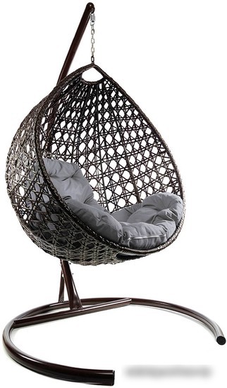 Подвесное кресло M-Group Капля Люкс 11030209 (коричневый ротанг/серая подушка) – фото товара