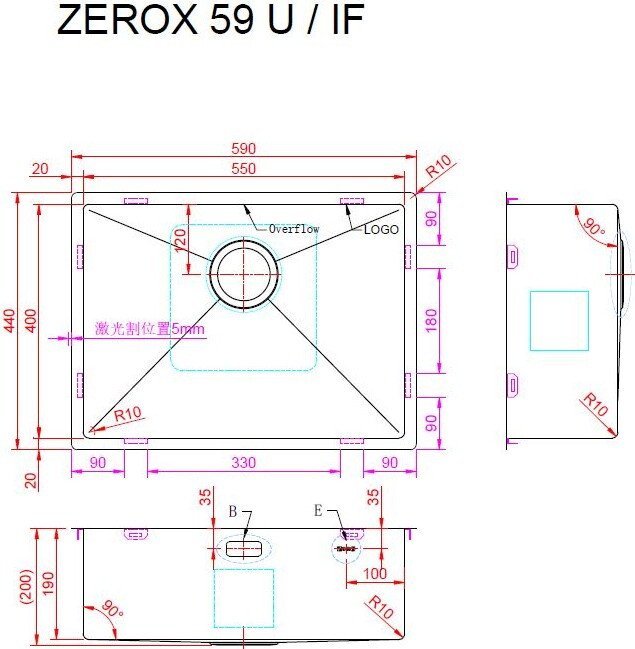 Кухонная мойка ZorG Zerox 59 U / IF PVD Gunblack - фото товара