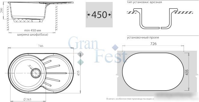 Кухонная мойка GranFest GF-R750L (черный) - фото товара