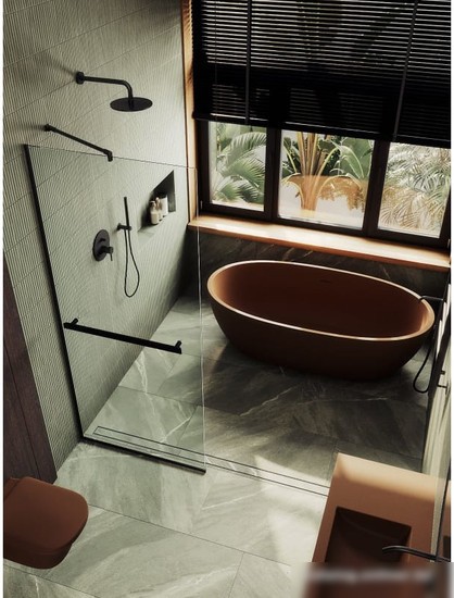 Душевая стенка MaybahGlass 195x79 MGD-726-6у (прозрачное стекло/черный) - фото товара