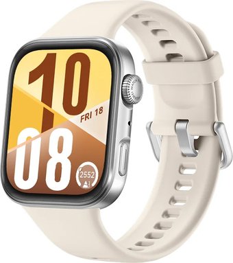 Умные часы Huawei Watch FIT 4 (серебристый, с бежевым силиконовым ремешком, международная версия) – изображение в каталоге