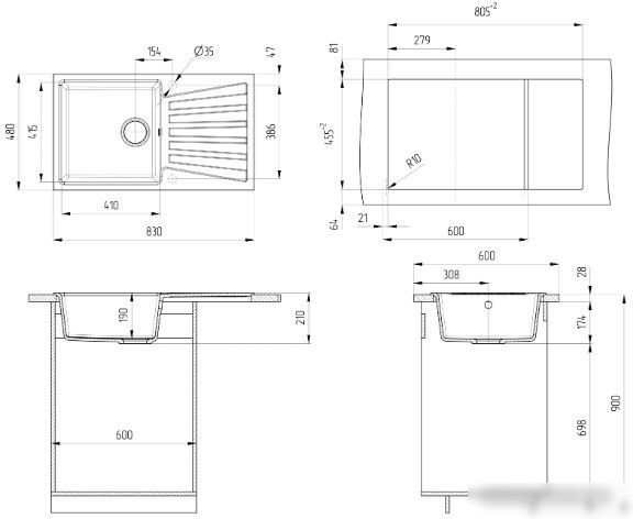 Кухонная мойка Ulgran U-703 (328 бежевый) - фото товара