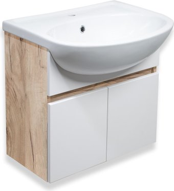 Runo Тумба с умывальником Runo Лада 50 + Уют 50 (подвесная, блэквуд/белый) – изображение в каталоге