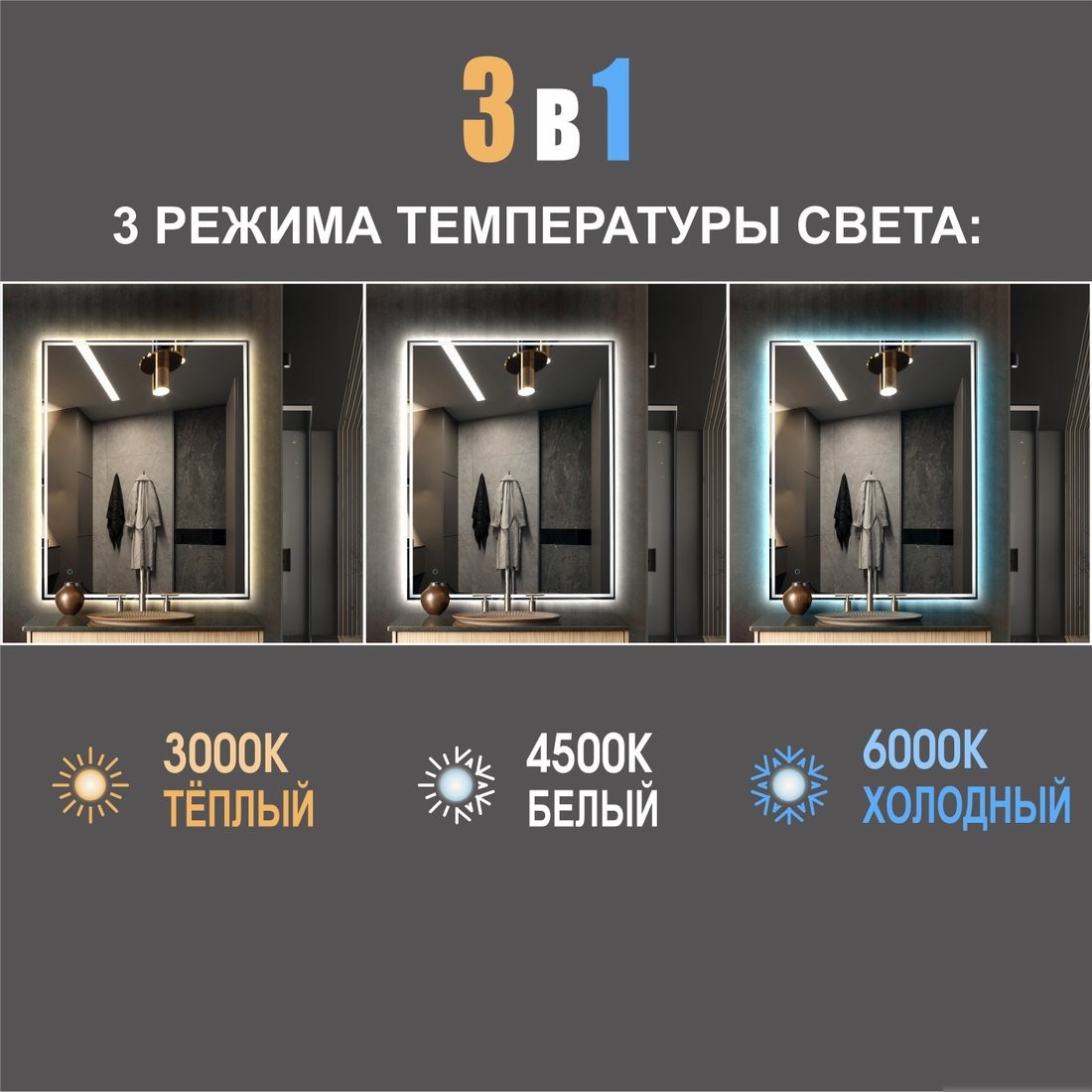 Алмаз-Люкс Зеркало Darwin 80100s-1 (с подсветкой и сенсорной кнопкой) – фото товара