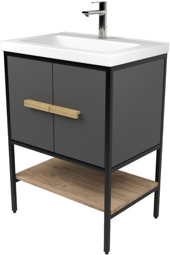 Дабер Тумба под умывальник 010 Тобаго/Эридан/Артвин 60 Т10.6Т.2.4 (черный/серый/дуб канзас коричневый) – изображение в каталоге