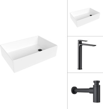Умывальник Lauter 21518-1 + Reef 21CK8678BS с сифоном 21635B (черный матовый) - изображение в каталоге