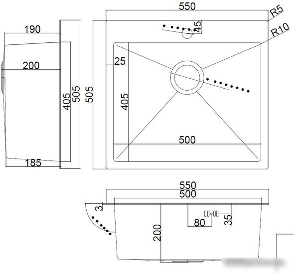Кухонная мойка ARFEKA AF 550*505 Satin Nano - фото товара