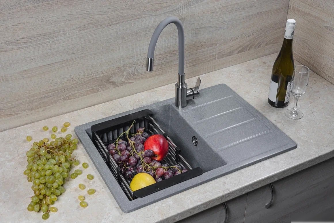 Кухонная мойка Marblan Recta L (серебристый, с сифоном) - фото товара