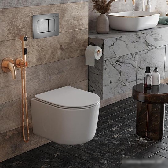 Унитаз подвесной Roxen Simple Compact в комплекте с инсталляцией StounFix Slim 6 в 1 954681 (кнопка: оружейная сталь) - фото товара