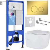 Унитаз подвесной Roxen Porto в комплекте с инсталляцией StounFix Dual Fresh 6 в 1 968015 (кнопка: золото глянцевое ) - изображение в каталоге