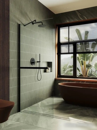 Душевая стенка MaybahGlass 195x79 MGD-726-6у (прозрачное стекло/черный) - фото товара